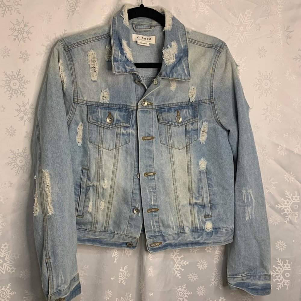 CI Sono Womens Distressed Denim Jean Jacket Size Medium